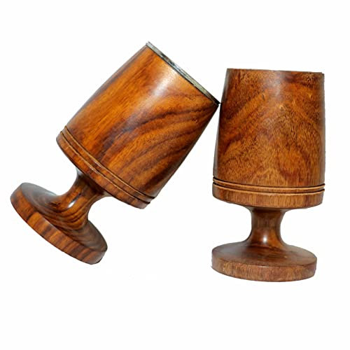 NAVIROCK Set of 2 Handmade Wooden Vintage Wine Goblets Wooden Drinking Bear Mug for Gift Tankard