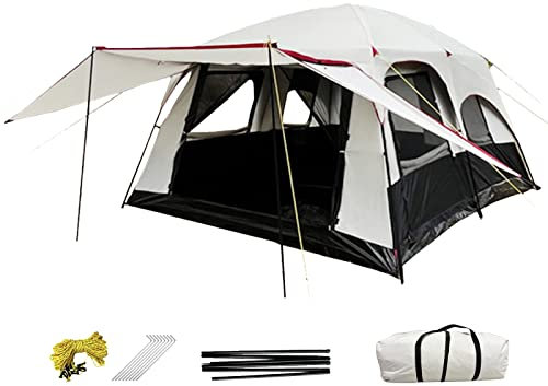 WXPXYBF Family Outdoor Camping Tent Large Bell Tents with Awning Canopy, Big Family Tent for Outdoor, Picnic, Camping, Family, Friends Gathering, 2-Rooms and 1-Bathroom