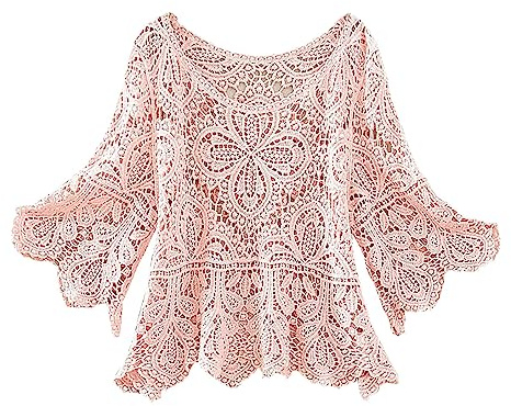 Knitwear Women Women's Short Crochet Cut Out Five Quarter Sleeve Top Skirt with Smock Cashmere Jumpers Ladies Deals German Fancy Dress Women Butterfly Print Christmas Women Pullover Sweater Pink