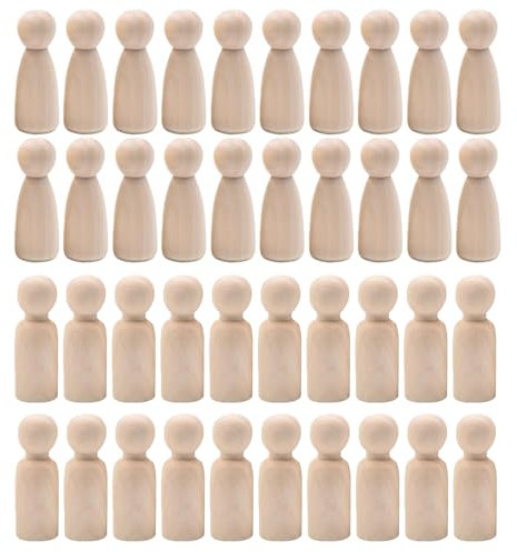40Pcs Wooden Peg Dolls, Wooden People Figures, 35 Mm Unfinished Wood Female Male Plain Blank Bodies Angel Dolls for Kids Art and Creative DIY Craft