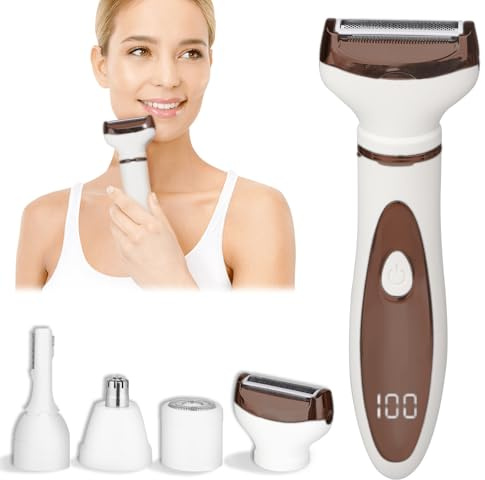 Beanify Maquinilla de afeitar eléctrica para mujeres y hombres, 4 en 1 sin dolor, maquinilla de afeitar corporal húmeda y seca y removedor de vello facial, kit de depilación con pantalla LED