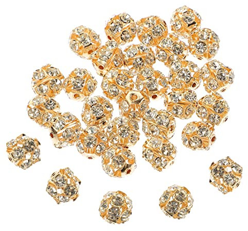 SHINEOFI 90 Piezas Pulsera De Cuentas De Bolas De Gemas Cuentas Sueltas Para Joyería Diy Decorativas Doradas Redondas Materiales Para Hacer Collares