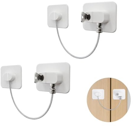 2 Pezzi Lucchetto Frigorifero Bambini, Mini Blocca Cassetti Chiusure di Sicurezza per Bambini Blocca Cavo Limitatore per Armadio Cassetto Frigorifero Frigo Serratura di Sicurezza con Chiavi - Bianco