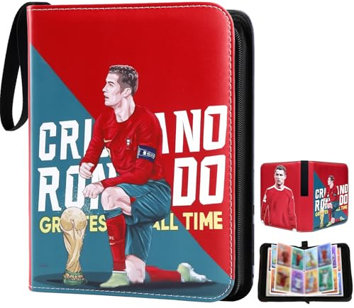 Card Binder, Football Trading Holder Binder Collectible for Kids, PU Leather Cards Trainer Albums, Binder for Card, 50 Page - Capacity 400Cards Birthday Football for Boys