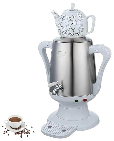 DOJOEUU Théière électrique Turque, cafetière séparée avec théière en Acier Inoxydable de 4 L et Tasse à thé en céramique de 1 L, Fonction Maintien au Chaud, Ensemble(White)