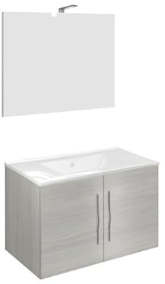 Savinidue Mobile Bagno con Lavabo Specchio Led 80cm 2 ante Rovere grigio