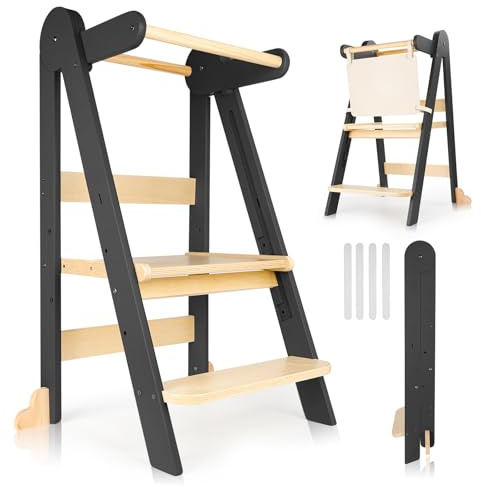 Foldable Toddler Learning Tower, Adjustable Kitchen Helper Step Stool