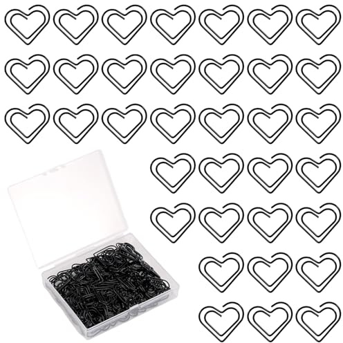 lasuroa Lot de 100 Trombones en Forme de Cœur, Petits et Mignons Cœurs en Métal Décoratifs pour Bureau École Notes Documents Scrapbooking Décoration Mariage et Projets D'artisanat (Noir)