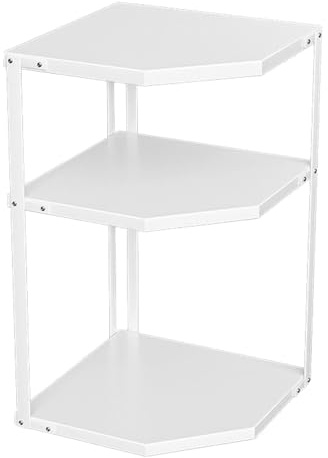 Kitchen Small Corner Shelf Rack Fan Shaped Space Saving Stable Carbon Steel Cookware Stand for Pots Pans Organize Your Kitchen Countertop Storage (3 Layer White 27x27x45.5cm)