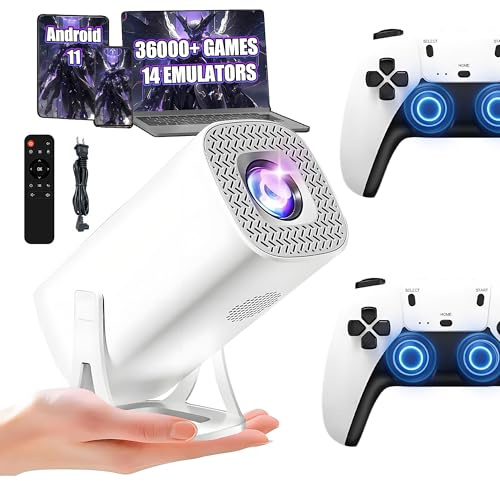 S40 Ultra Mini Proyector Portátil Proyectores Consola 36000+ Juegos,14 Emuladores,Keystone Automático,WiFi 2,4G+5G & Bluetooth Proyector Android 11 con Mandos Inalámbricos,Videoproyector para Juegos