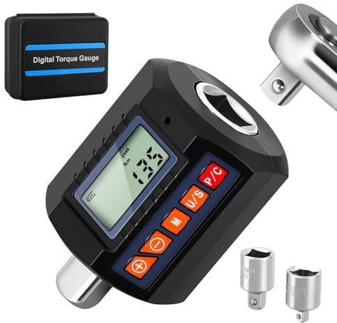 Mekturm Digital Torque Adapter,1/2 with 1/4 & 3/8 Adapters, 10.2-340Nm, 4 Units, LED & Buzzer Alarm, Backlit LCD for Automotive, Motorcycle & Bike Maintenance
