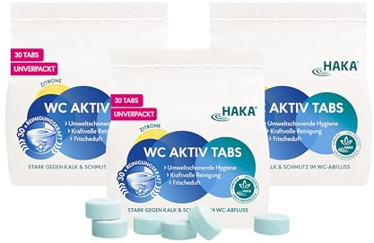 HAKA WC-Tabs, 3x 30 Stk, extra starke Toilettentabs gegen Kalk & Urinstein