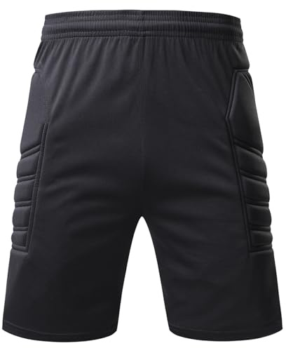 WEANGCW8238JIAN Boys Padded Soccer Goalie Short Sweat-Wicking Protective Goalkeeper Shorts with Adjustable Waist Black 7-8 Years (US, Alpha, Small, 8 Years, Regular, Black)
