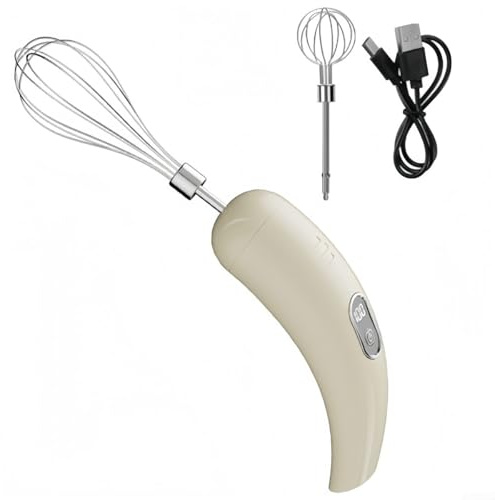 Zeroupshop Batidor de huevos eléctrico recargable con 2 cabezales de batidor, espumador de leche de mano de 5 velocidades y mezclador de bebidas, mezclador de cocina de acero inoxidable de carga USB