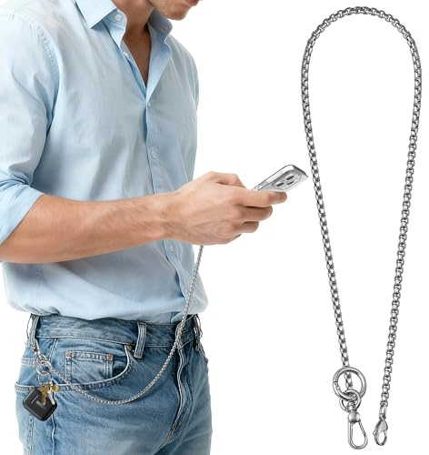 BLACK PATHON Phone Lanyard Anti-Theft Pants Chain for Men Phone Strap with Metal Tether Tab Jeans Chains for Holding Phones Keys Wallets