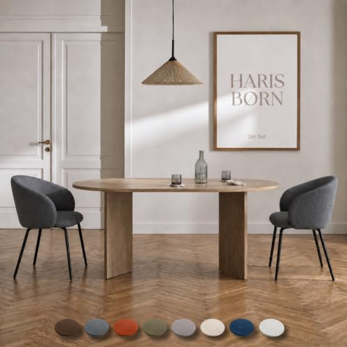 Haris Børn® Esszimmerstühle (2er Set) Grau - Bequeme Polster Esszimmerstühle mit Armlehne - Premium Esstisch Stühle & Wohnzimmer Stühle - Moderne Esszimmerstühle 30 Tage risikofrei testen