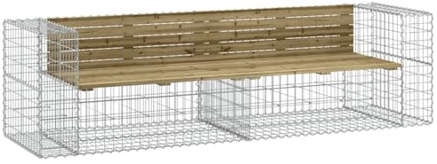 Gecheer Impregnated Wood Garden Bench with Gabion Basket Base - Compact Outdoor Seating Model3196241