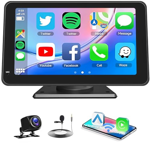 Universal Car Stereo 7 HD Touchscreen with Wireless Carplay & Android Auto + 720P AHD Backup Camera/Mirror Link/Voice Control/Bluetooth/AUX/FM Radio for All Vehicles