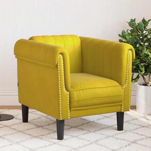 GeenYuu Samt Sessel Gelb, 80x77x74 cm, Dick Gepolstert, Bequemer Loungesessel mit Massivholzbeinen, Modernes Design für Wohnzimmer, Schlafzimmer