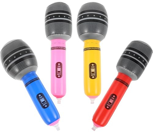 HONITANO Lot de 4 Microphones Gonflables en PVC Colorés Accessoires de Fête Légers et Réalistes pour Soirées Musicales Karaoké et Spectacles Interactifs