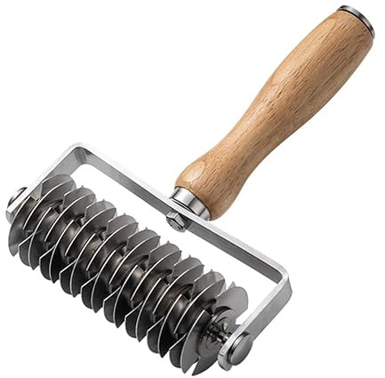 Stainless Steel Dough Lattice Roller Cutter with Wooden Handle – Pastry Crimper Baking Tool for Puff Pastry, Pie Crust, Strudel, Bread, Tart & Pâtisserie Baking Tool