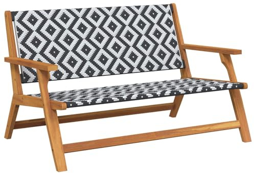 SooIarix Gartenmöbel-Set Schwarz Weiß, 122x78x73 cm, Massivholz Akazie, wetterfest, 2-Sitzer Gartenbank, für Garten & Terrasse