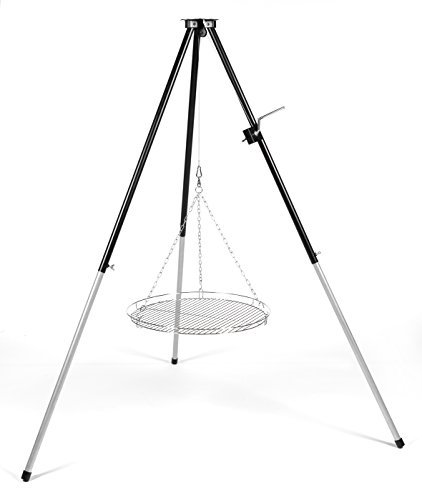 HeRo24 Griglia a tre gambe con manovella e griglia cromata 50 cm con custodia