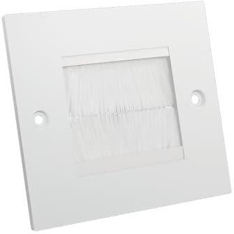 rhinocables Single Gang Brush Faceplate | HDMI Management Wall Entry Cover | Outlet Concealer for Tidying TV & Multimedia Cables, Ideal in Home and Office Setups (White Brush, 1 Pack)