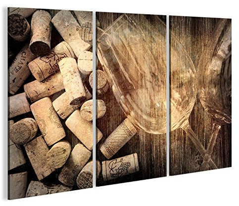 islandburner Cuadro Detalle de Copas de Vino y corchos en el Viejo Estilo Vintage filtrado Impresión sobre Lienzo - Formato Grande - Cuadros Modernos JIK