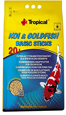 KOI&Goldfish Basic Sticks 20L / 1600g - Teichfischfutter, schwimmende Sticks für die tägliche Fütterung von Koi, Goldfischen