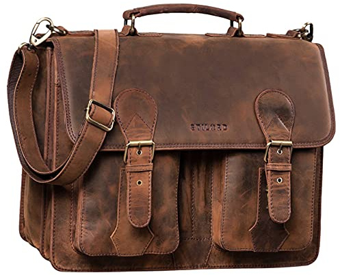 STILORD Kronos Aktentasche Leder Herren Lehrertasche Leder-Tasche Büro Business groß Arbeitstasche Umhängetasche Vintage Echtleder aufsteckbar Farbe:Sepia - braun