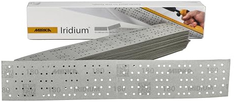 Mirka - papel de lija - Iridium 70x400 mm 140 agujeros grano 180 | Perforado en el centro para mejor extracción de polvo cierre adhesivo ideal para lijar madera acero y materiales minerales