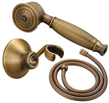 Shower Head with Hose and Bracket, Classic Retro Copper Handheld Showerhead, Traditional Victorian Telephone Style