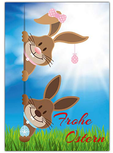 BREITENWERK A4 XXL Osterkarte OSTERHASE & OSTERHÄSIN mit Umschlag - edle Klappkarte für liebe Kollegen Freunde Verwandte - Frohe Ostern Karte