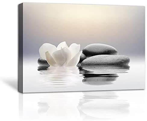 LZIMU Zen Bild auf Leinwand Lotusblumen und Steine Spa Kunstdrucke für Yoga Meditationsraum Dekor MalGerahmt(40x60cm)