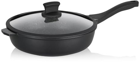 kela Sartén para guisar de 28 cm con borde alto STELLA NOVA, sartén para inducción con tapa de cristal, revestida de aluminio fundido, sartén para paella