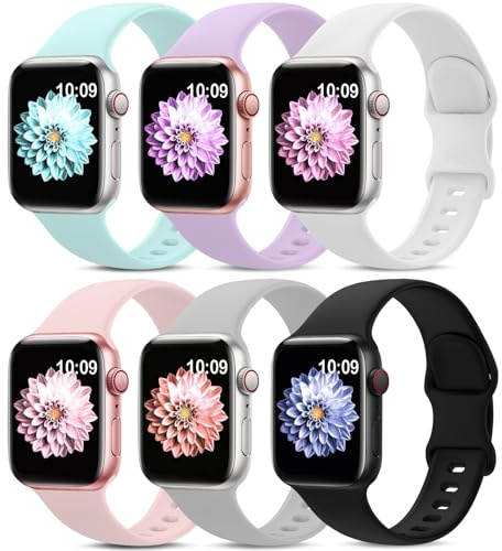 AMSKY 6 Pièces Bracelet en Silicone Compatible avec Bracelet Apple Watch 40mm 44mm 42mm 46mm 41mm 45mm 38mm 49mm Femme Homme, Sport Compatible avec Apple Watch Serie 11 10 9 8 7 6 5 4, SE 3 2 1