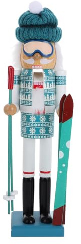 Garneck Santa Esquí Figuras De Cascanueces 38Cm Esquiador De Navidad Hombre Cascanueces Cascanueces De Madera Navidad Temática Vacaciones Galletas De Nueces Muñeca Figura Decoraciones