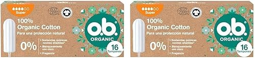 o.b. Assorbenti Interni, Organic Super, 100% Cottone Biologico, 16 Tamponi, color White (Confezione da 2)
