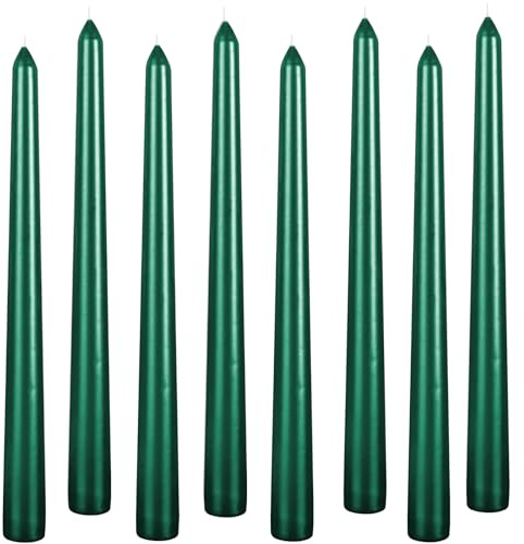 Kemladio Lot de 8 bougies coniques vertes de 25,4 cm, bougies effilées non parfumées à brûler pendant 8 heures, longues bougies de dîner, bougies d'Halloween (8 pièces, vert)