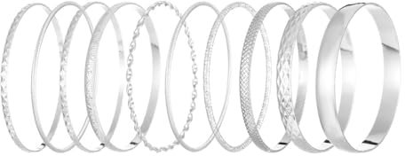 FDEETY 10 Stück Armreif Multi Stapelbar Armreifen Armband Boho Indischen Armreif Armband Modeschmuck für Frauen und Mädchen (Silber)