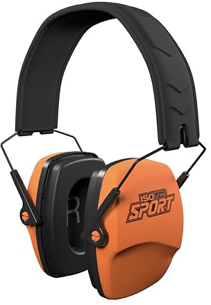 ISOtunes Defy Slim Passive Earmuffs, Ear Protection for Shooting (Orange) | Noise-isolating over-ear design, foam cushions, adjustable headband, safety orange, passive ear protection