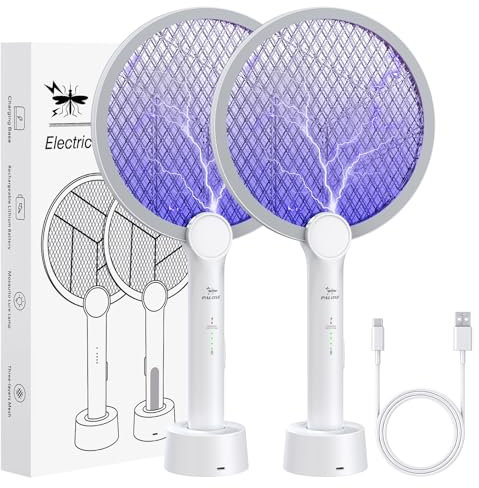 PALONE Racchetta Zanzare Elettrica 2 Pezzi, Ricaricabile 4000V Racchetta Zanzare Elettrico con USB C, Protezione Maglia a 3 Strati, Antizanzare per Casa Campeggio Interni ed Esterni