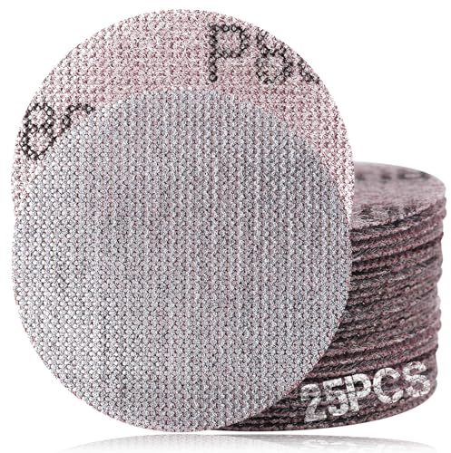 SPEEDWOX Discos de lijado abrasivos de malla de grano 80 de 3 pulgadas, prácticamente libres de polvo, caja de 25 discos, discos de lijado con gancho y bucle para metal, madera, compuestos,