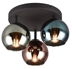 lightling Modern Deckenlampe Shawn, Glasschirme in Blau, Grün, Kupfer, Deckenmontage, IP20, exkl. 3 x E14 max. 10W, Ø 33 cm, Höhe 20 cm, Metall