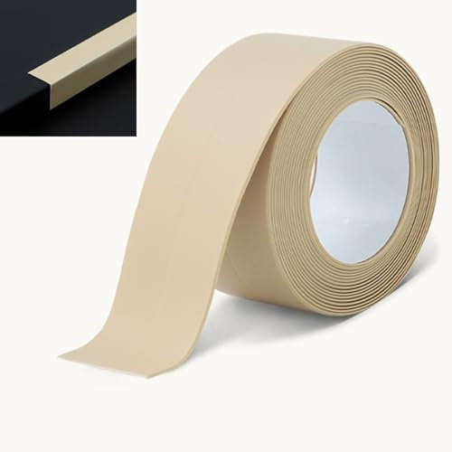 MPOWRX Übergangsprofil PVC Randschutzstreifen Selbstklebend, Flache wasserdichte Schwellenstreifen für Schlafzimmer/Küchen, Flexible Haltbarkeitstreppe Nase Trim Bar (Color : Beige)