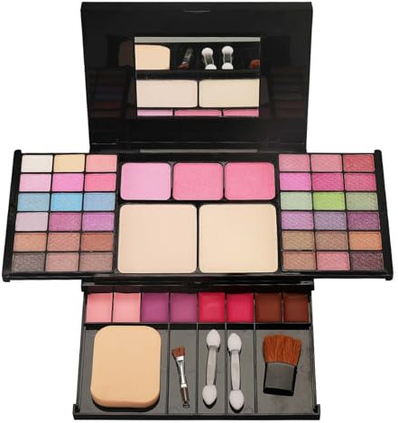 Make Up Set - Beautycase mit Spiegel - All You Need To Go Beauty Box - Schminkkoffer für unterwegs, zum Reisen & Verschenken - All-in-One Kosmetikoffer - Lidschatten, Highlighter, Lippenstift, Rouge