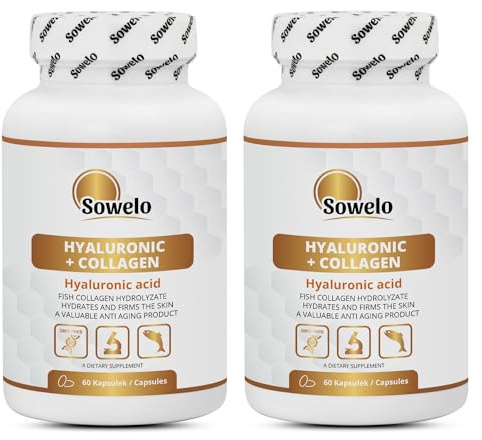 Sowelo Hyaluron + Marine Collagen Naticol® – 343 mg pro Kapsel – 60 Kapseln | Hochwertige Beauty-Formel für tägliche Routine – Kleine Peptide, Gute Bioverfügbarkeit – Ohne Zusätze – EU-Herstellung 2-Pack