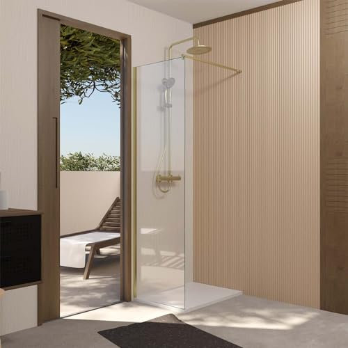 Parete doccia 60 x 195 cm in vetro temperato 5 mm - finitura oro spazzolato - GOLD ELEMENTARY