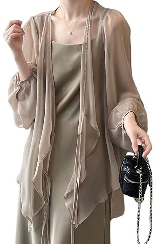 WLLDDDIU Coprispalle Donna Elegante,Cardigan Kimono da Donna Lungo in Chiffon Copricostume da Bagno Costumi da Bagno Bohémien Bikini Velati Scialle Top Camicetta Kimono Leggera Avvolgente Spolverin
